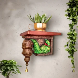 Exquisite Wood Frame with Carved Green Bird